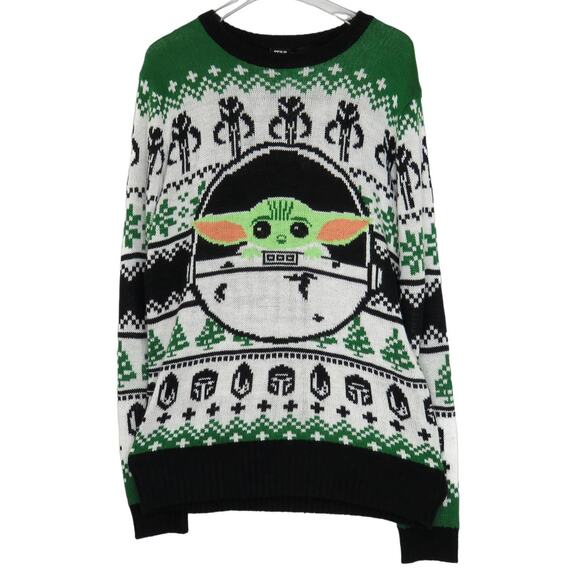 Star Wars Baby Yoda Unisex Crewneck Argyle Knit Ugly Christmas Sweater Small - Picture 1 of 7